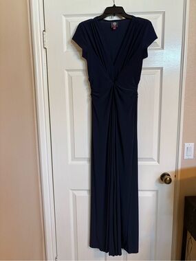 VINCE CAMUTO Navy Twist-Front V Neck Maxi Wide Leg Jumpsuit Sz 2